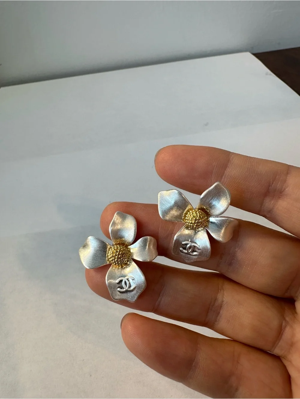 Silver and Gold Flower Stud Earring - Elegant Petal Design